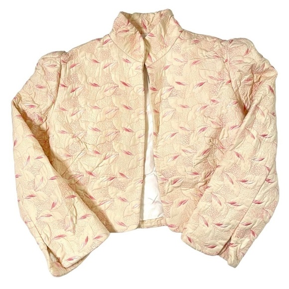 VTG Quilted leaves cropped 3/4 sleeves jacket small - Picture 1 of 9